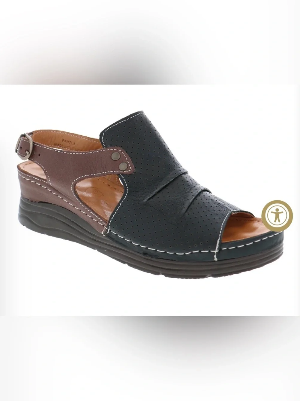 Inca Pamela Black Brown Leather Wedge Sandals Slingback Comfort EU 40 / US 9-9.5